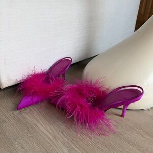 Zara Hot Pink Feathered Heels